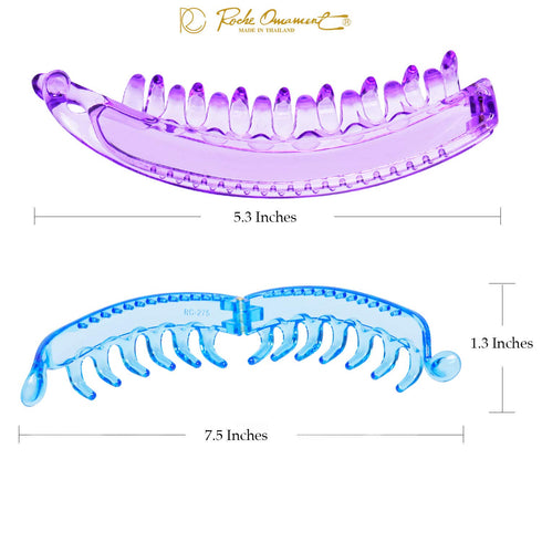 RC ROCHE ORNAMENT 6 Pcs Womens Premium Hair Plastic Banana Clip, Large Transparent Multicolor, Strong Hold Accessory