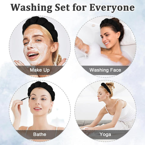 Women Spa Headband for Washing Face, Puffy Sponge Headbands for Skincare and Makeup Removal, Black