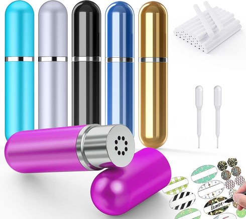 6 Pack Aromatherapy Nasal Inhaler Tubes, Portable Reusable Aluminum Nasal Inhalers with Mini Droppers