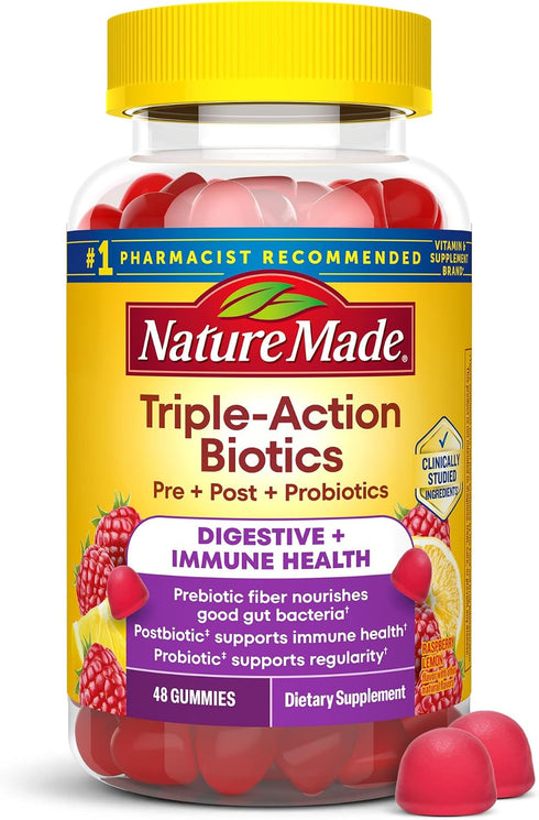 Nature Made Triple-Action Biotics, Gut and Immune Health Support, Digestive Probiotics for