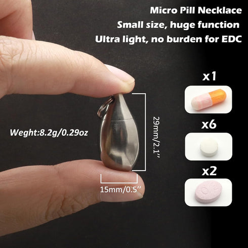 Pill Holder Necklace Nitro Pill Case, Titanium Waterproof Pill Container Necklace for Men Women, Small Pill Box with
