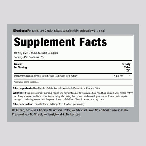 Piping Rock Tart Cherry Extract Capsules, 2400mg | 150 Pills | Premium Super Fruit | Non-GMO, Gluten Free