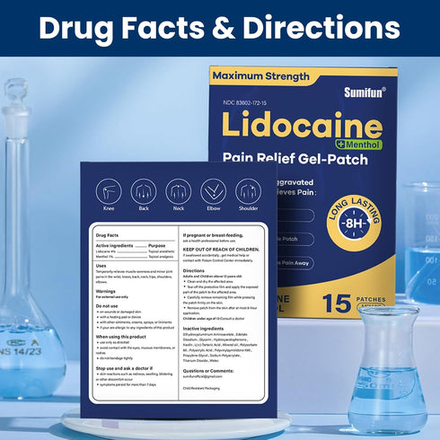 Sumifun 4% Lidocaine Patches Plus 1% Menthol, 30 Counts Maximum Strength OTC Pain Relief Patches for Back Ache