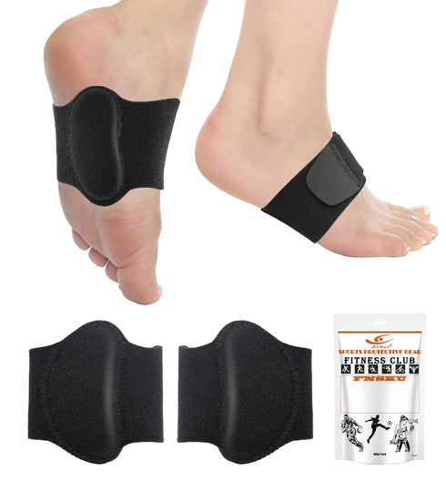 HiRui Arch Support Braces (Pair) - Adjustable Wraps with Gel Pads for Plantar Fasciitis Relief (Black)