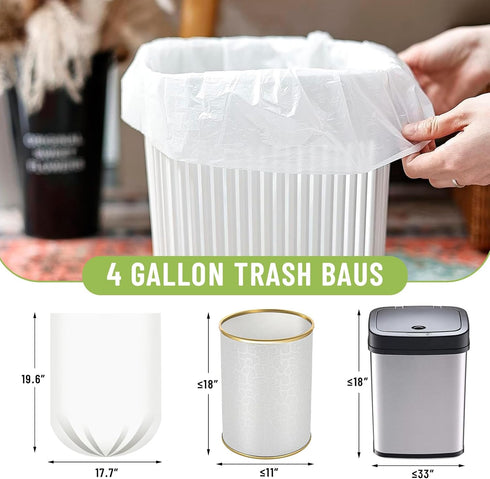 Small Trash Bags 4 Gallon, 100 Count Unscented Mini Garbage Bags for Bathroom Trash Can Liners