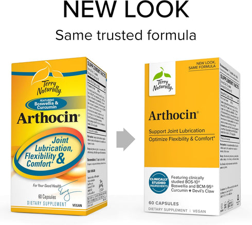 Terry Naturally Arthocin - 60 Capsules, Support Joint Lubrication, Optimize Flexibility & Comfort, Non-GMO, Vegan,