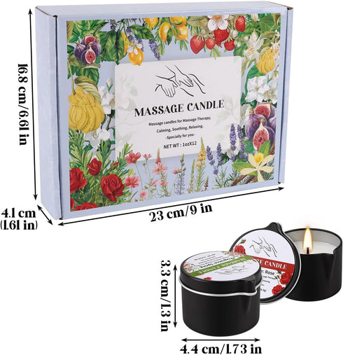 TLNFHRPI 12pcs Sets,1oz Massage Oil Candle,Moisturising Natural Soybeans Gift Low Temperature Body Oil Scented Candles