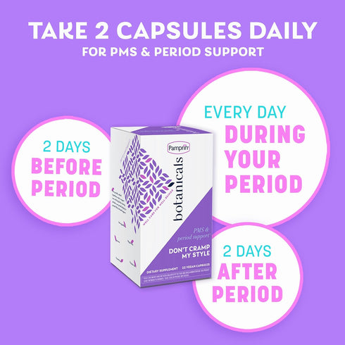 Pamprin Botanicals Supplement for PMS & Period Support - 22 Count, with Ashwagandha, Magnesium, Turmeric & Vitamin B6