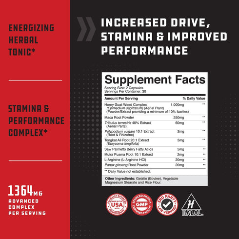 Extra Strength Testosterone Booster for Men, Natural Supplement with Horny Goat Weed, Maca Root, Tongkat Ali & Saw