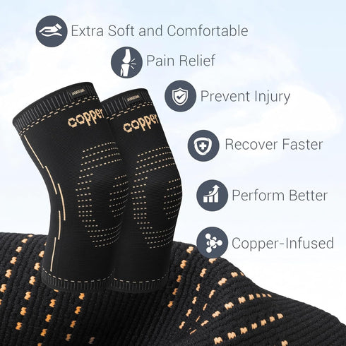 Janustar Copper Knee Braces for Men & Women Knee Compression Sleeves for Pain Relief, Arthritis, Sports and Recovery