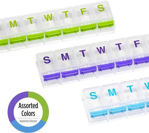 EZY DOSE Weekly Pill Case, 7-Day Medicine Planner, 2X-Large Vitamin Organizer Box, Color May Vary