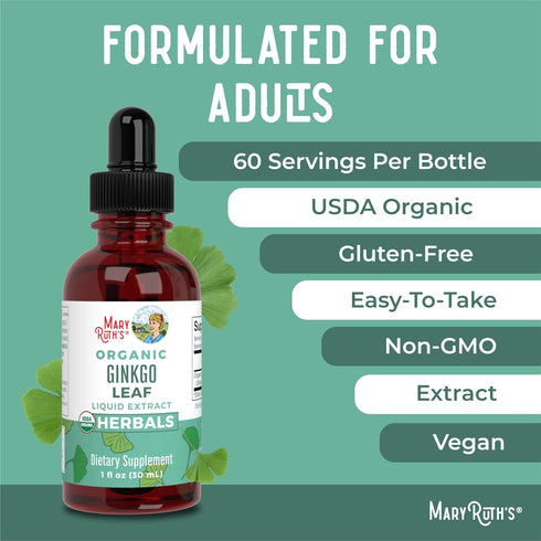 MaryRuth Organics Ginkgo Leaf Liquid Drops, 60 Servings - Herbal Nootropic for Circulatory & Nervous System Health