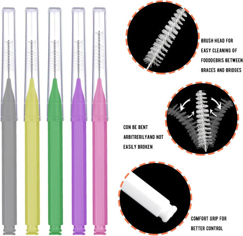 Tdfronien 100 Pcs Braces Brush Flossers Interdental Brush Toothpick Dental Tooth Flossing Head Oral Dental Hygiene