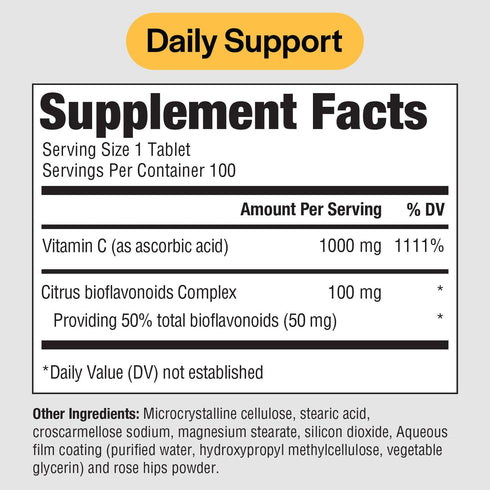 PureFormulas Supreme C with Bioflavonoids - 100 Tablets | 1000 mg Vitamin C, Citrus Bioflavonoids Complex, Rose HIPS | Immune Support & Antioxidant Boost | Allergen-Free