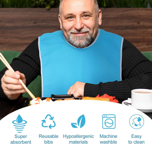 Yuanchu Adult Bibs for Elderly Women Men, Waterproof Oil-Proo Bibs with Chip Collector Wipe-Clean Flexible Plastic