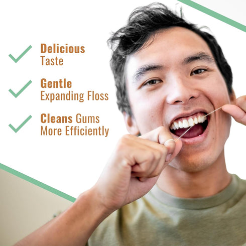 Dr. Ginger's Expandable White Charcoal Dental Floss - Mint, 32yds, 3 pcs - Tooth Floss Infused with Coconut Oil