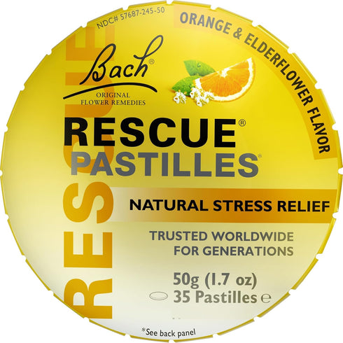 Bach RESCUE PASTILLES, Natural Stress Relief Lozenges, Orange & Elderflower Flavor, Vegetarian, 35 Count