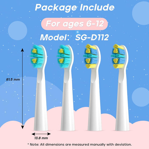 SG-2303 4 SEAGO Kids Electric Toothbrush Replacement Brush Heads Refill PCS White