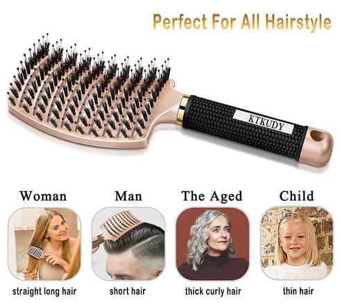 KTKUDY Detangling Brush for Women Men Kids, Boar Bristles Hairbrush for Wet and Dry Hair, Pain-Free Detangler