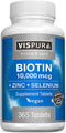 Biotin 10000 mcg + Zinc + Selenium, Vegan & Extra Strong Supplement for Hair Growth, 365 Tablets