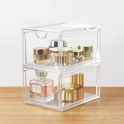 Stackable Cosmetic Organizer Drawers, Acrylic Clear Makeup Organizer, Vanity Container Drawer for Cosmetics, Skin Care, Hair Accessories, Bathroom Counter or Dresser - Set of 2 by AMEITECH