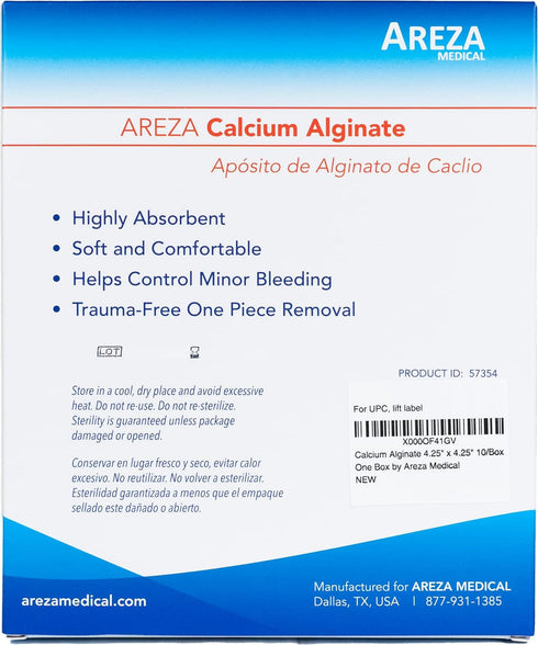 AREZA MEDICAL Calcium Alginate Wound Dressing Pads, 4.25" x 4.25", 10 Sterile Non-Stick Gauze Pads for Wound Care