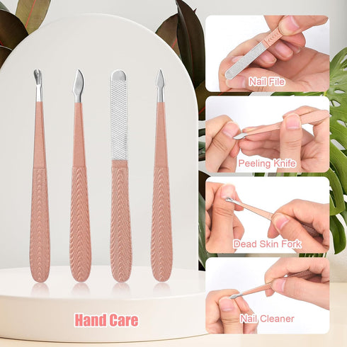 Manicure Set, 12 in 1 Stainless Steel Nail Care Kit, Professional Ingrown Toenail Clipper Grooming Tool (Rose Gold)