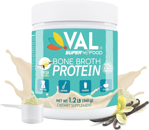 VAL Chicken Bone Broth Powder Protein | 22g Protein, 12g Collagen, 8g Inulin | Supports Healthy Skin and Gut Health