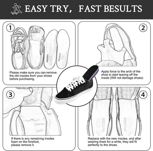 Endoto Replacement Insoles for Vans Skate Shoes - Footwear Inserts for Men & Women, Shock Absorption, Pain Relief