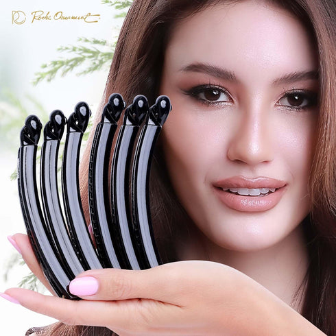 RC ROCHE ORNAMENT 6 Pcs Banana Hair Clip - Thin Hair Fine Ponytail Maker, No Slip Small Hair Claw Clips (Medium Black)