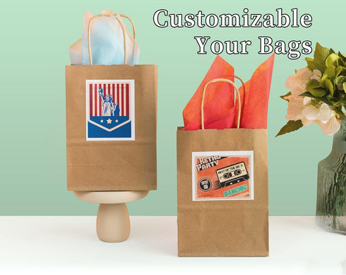 RACETOP 50Pcs Brown Gift Bags with Handles, 8x4.5x10.8 Inch Kraft Paper Bags, Bulk Gift Bags for Craft and Retail