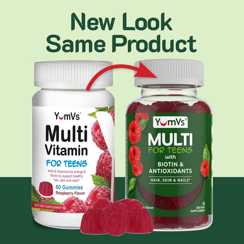 YumVs Teen Multivitamin Gummies, Raspberry Flavor, 60 Count, Hair Skin Nails Support