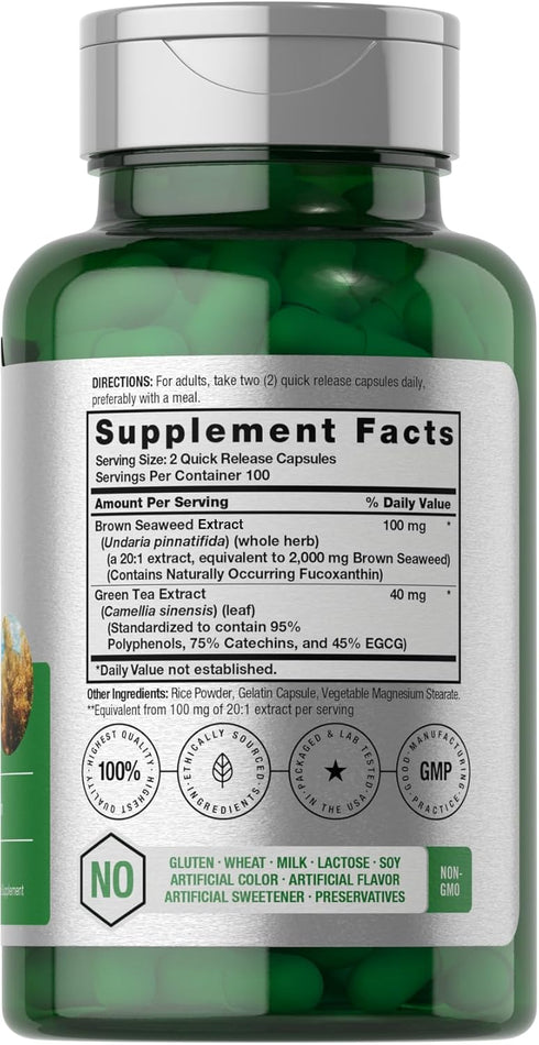 Horbaeach Brown Seaweed Extract Capsules 2000mg | 200 Pills | Fucoxanthin Supplement | Non-GMO, Gluten Free