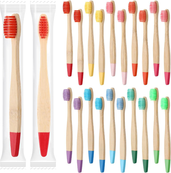 20 Pieces Kids Bamboo Toothbrushes, Soft Bristles, Manual Travel Toothbrushes for Children, 5.7 Inch, Individually