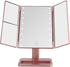 MELANNCO Rose Gold Tri Fold LED Vanity Mirror, 3 Magnifications, Dimmable LED Lights, Touch Control