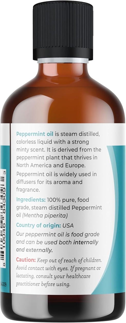 Viva Doria Peppermint Essential Oil, 100% Pure, Natural, for Aromatherapy | Food Grade, 118 mL (4 Fluid Ounce)