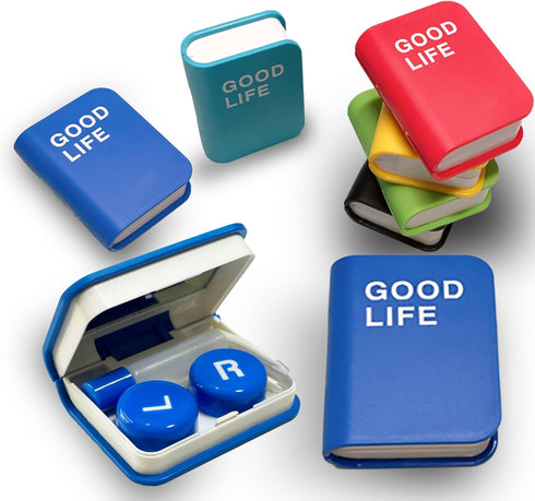 Contact Lens Case Kit, Cute Eye Contact Lens Travel Storage with Remover Tool and Mirror (Blue)