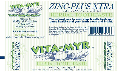 VITA-MYR Package 6 1 5.4 Oz 1-16 Oz Value Tube Zinc+ Xtra Natural Toothpaste & Natural Mouthwash. Gluten Free. Vegan.