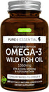 Super Concentrated rTG Omega 3 Wild Fish Oil - 1000mg, EPA DHA 2:1 Ratio, 180 Softgels, Non-GMO