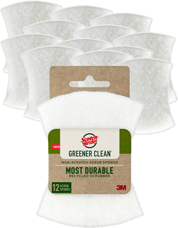 Scotch-Brite Greener Clean Non-Scratch Scrub Sponge - 12 Pack for Washing Dishes, Kitchen Cleaning, Dishwasher Safe