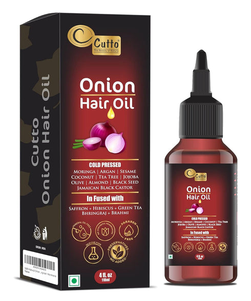 Onion Hair Oil (4 fl. oz) - Enriched with 15 Oils & Extracts for Long, Lustrous & Shiny Hair, No Mineral