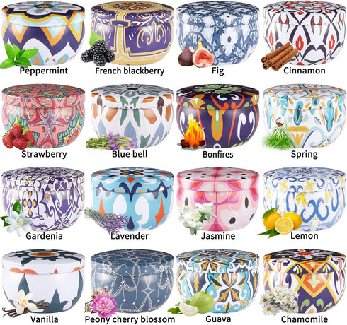 Wfmolcand 16 Pack Set-2.5 oz 100% Small Scented Candles Aromatherapy Candle Natural Soy Wax-Portable Travel Tin Candle