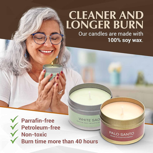 Sage & Palo Soy Wax Smudge Candles for Home Energy Cleansing, Aromatherapy, Meditation & Manifestation Gifts