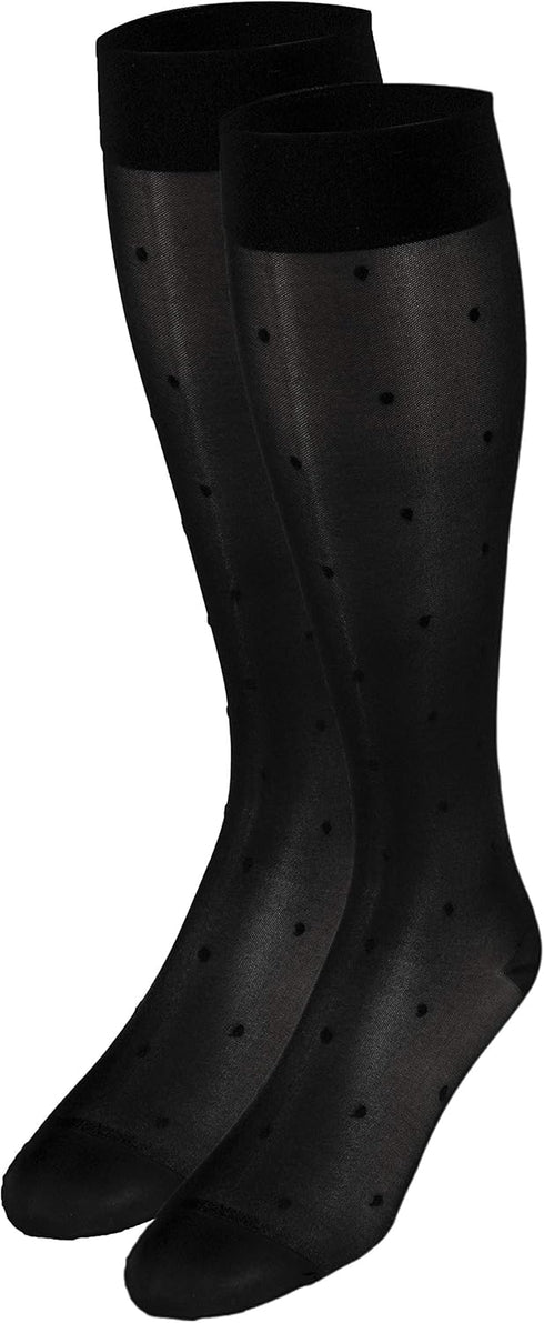 Truform Sheer Compression Stockings, 15-20 mmHg, Women's Knee High Length, Dot Pattern, Black, Small