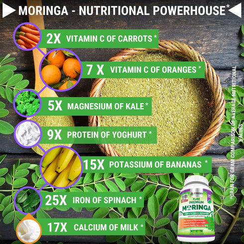 FRESH HEALTHCARE Moringa Oleifera 180 Capsules – 100% Pure Leaf Powder, Non-GMO and Gluten Free