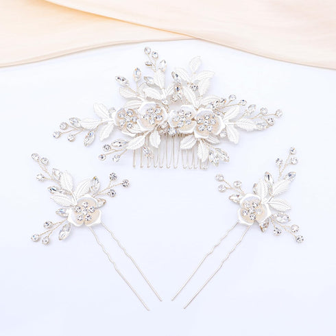 Oriamour Hair Side Combs with 2 Set Hair Pins, Bridal Hair Accessories Wedding Headpiece Set (Silver)