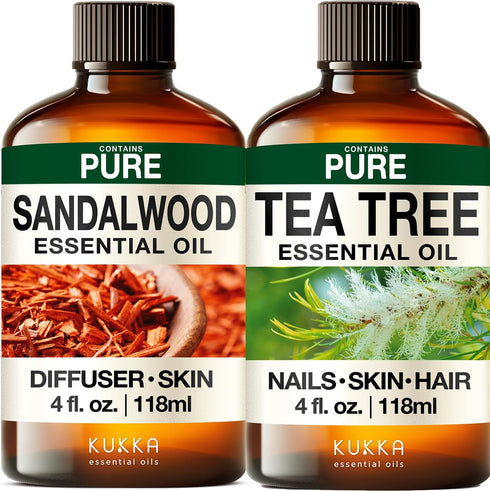Sandalwood Essential Oils for Diffuser & Tea Tree Oil for Skin Set