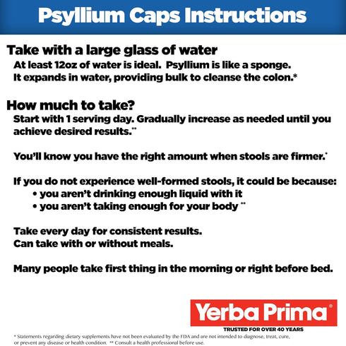 Yerba Prima Psyllium Husks Caps, 625 mg, 400 Capsules - Natural Fiber Supplement for Men and Women, Regularity Support