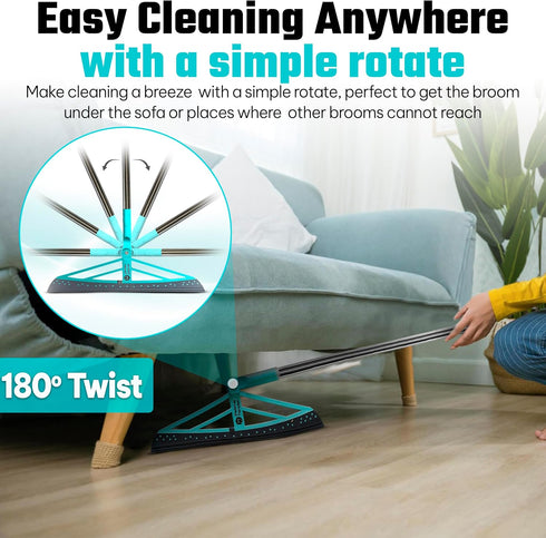 Magic Broom Squeegee, Rotatable Extendable Pet Hair Remover for All-Surfaces with 50" Handle
