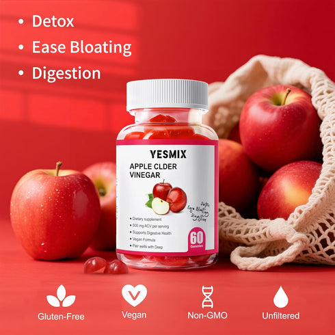 YESMIX Gummies B12 Gummies 60 Count Apple Cider Vinegar - with Vitamin - Non-GMO - Gluten-Free - Apple Flavor